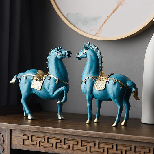 Modern Horse Sculptures - Teal Blue with Gold Accents - SilverMatch | Home Décor & Appliances